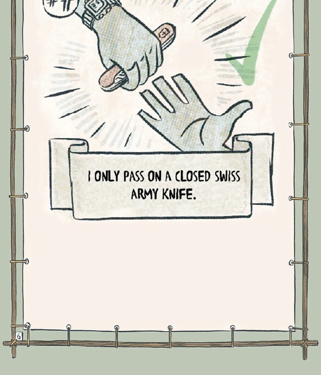 Pass on a closed pocket knife only