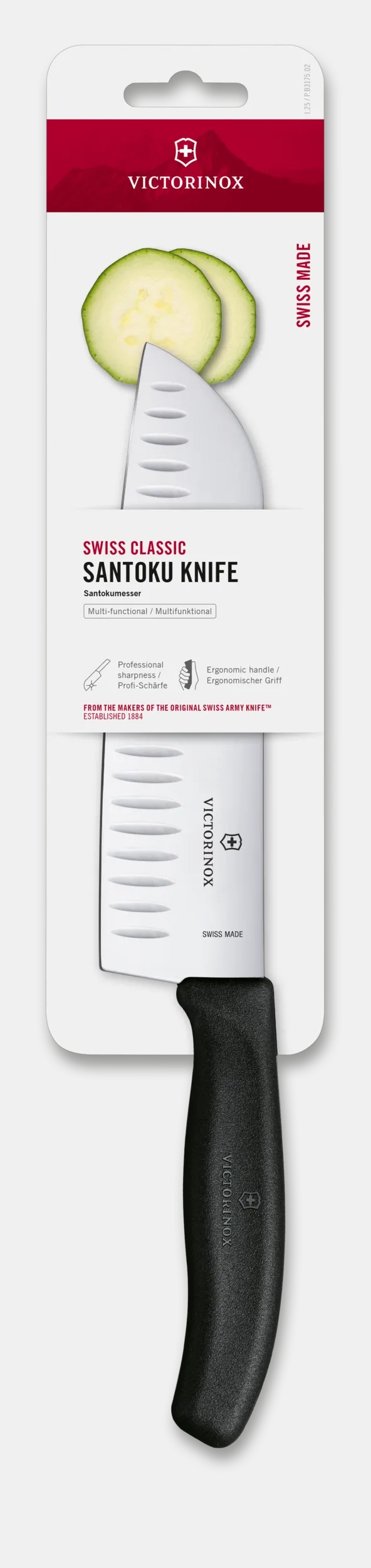 Couteau Santoku Swiss Classic, lame alv&eacute;ol&eacute;e - 6.8523.17B