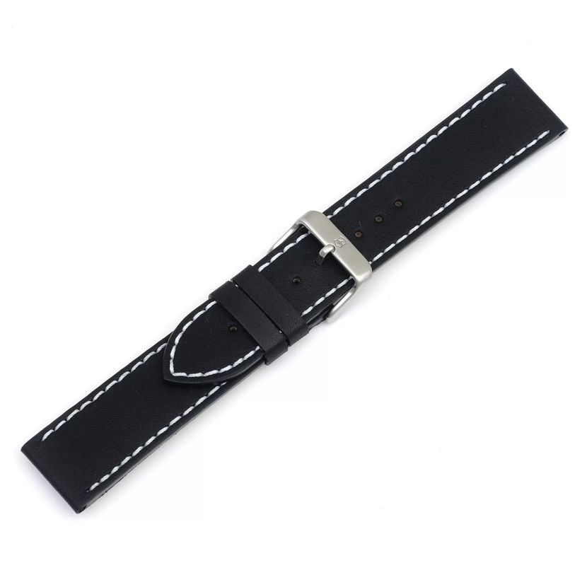 Chrono Classic - Black Leather Strap with White Stitch with buckle - 21 mm-003745