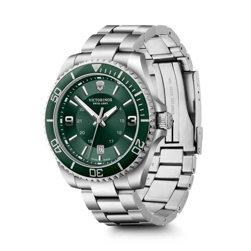 Victorinox silver tone discount green dial watch